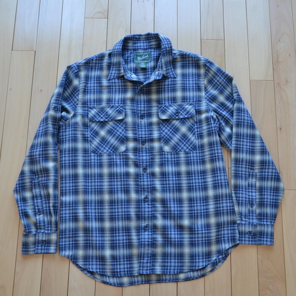 Woolrich Button Down Shirt Plaid Size Large Blue Double Breast Pockets